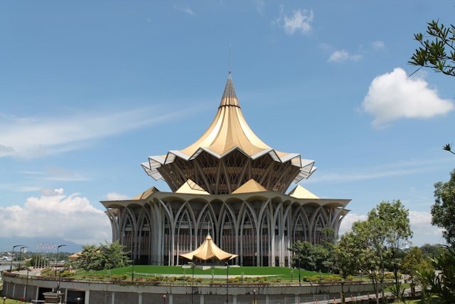 A beautiful building with a unique golden dome.